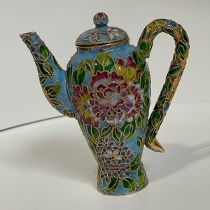 Vintage NYCO Enamel Miniature Teapot Chocolate Pot floral